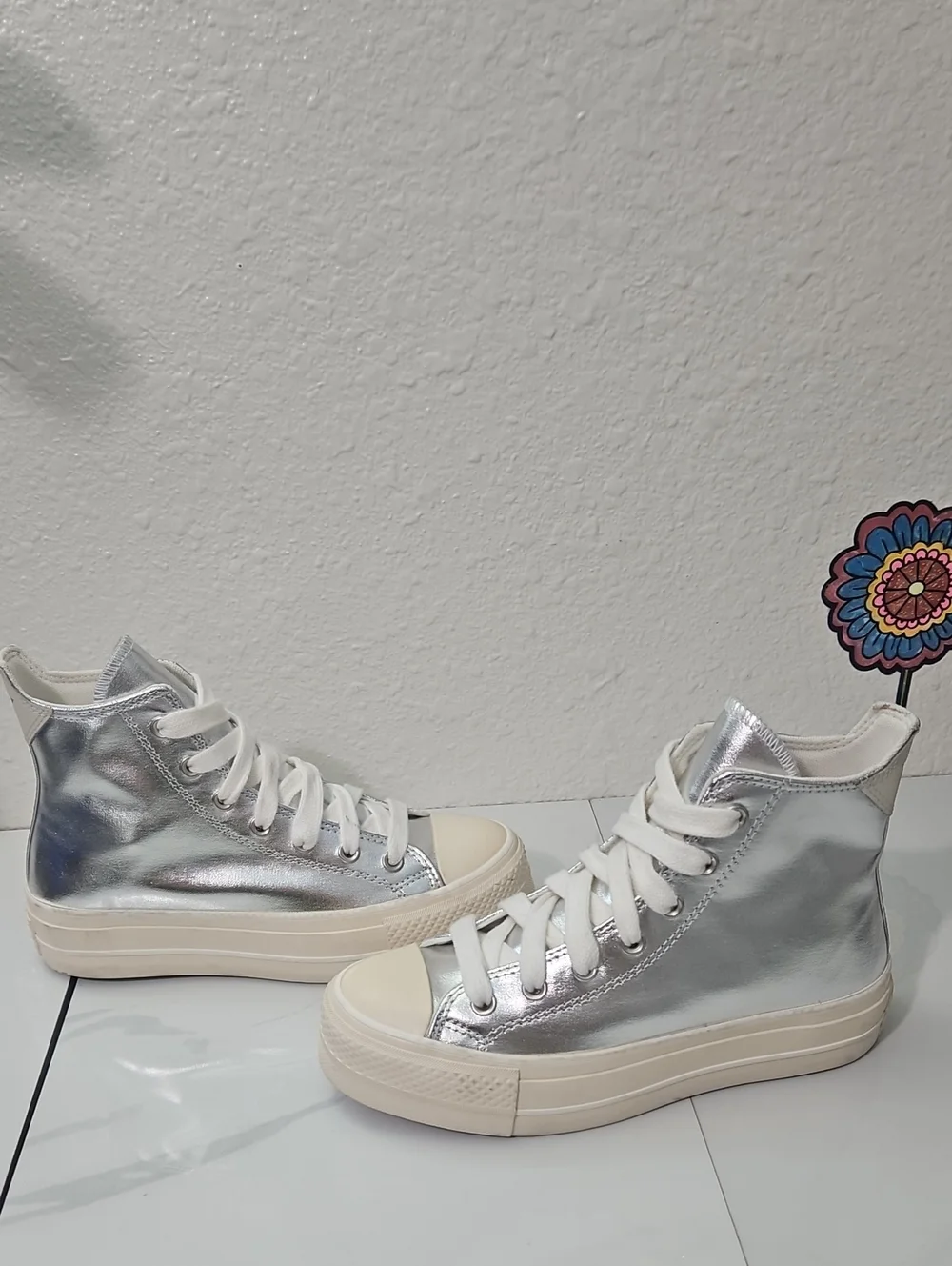 Converse Chuck Taylor All Star Lift Platform Metallic Silver High Tops